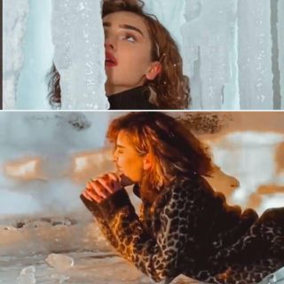 Дина кушает сосульки лёжа на льду. Источник: Instagram 