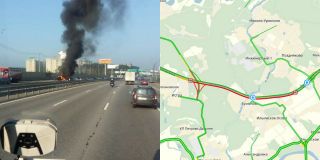 Видео с горящей фурой на Новорижском шоссе в Москве попало в сеть