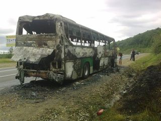 В Ростовской области на трассе «Сочи – Пенза» сгорел пассажирский автобус