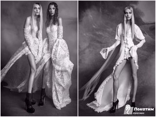 Короткие свадебные платья от дизайнера Vera Wang. Длинные рукава, рюши и кружево — главный тренд 2020 года. Коллаж автора «Покатим»