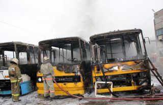 В Челябинском автопарке огонь уничтожил три автобуса